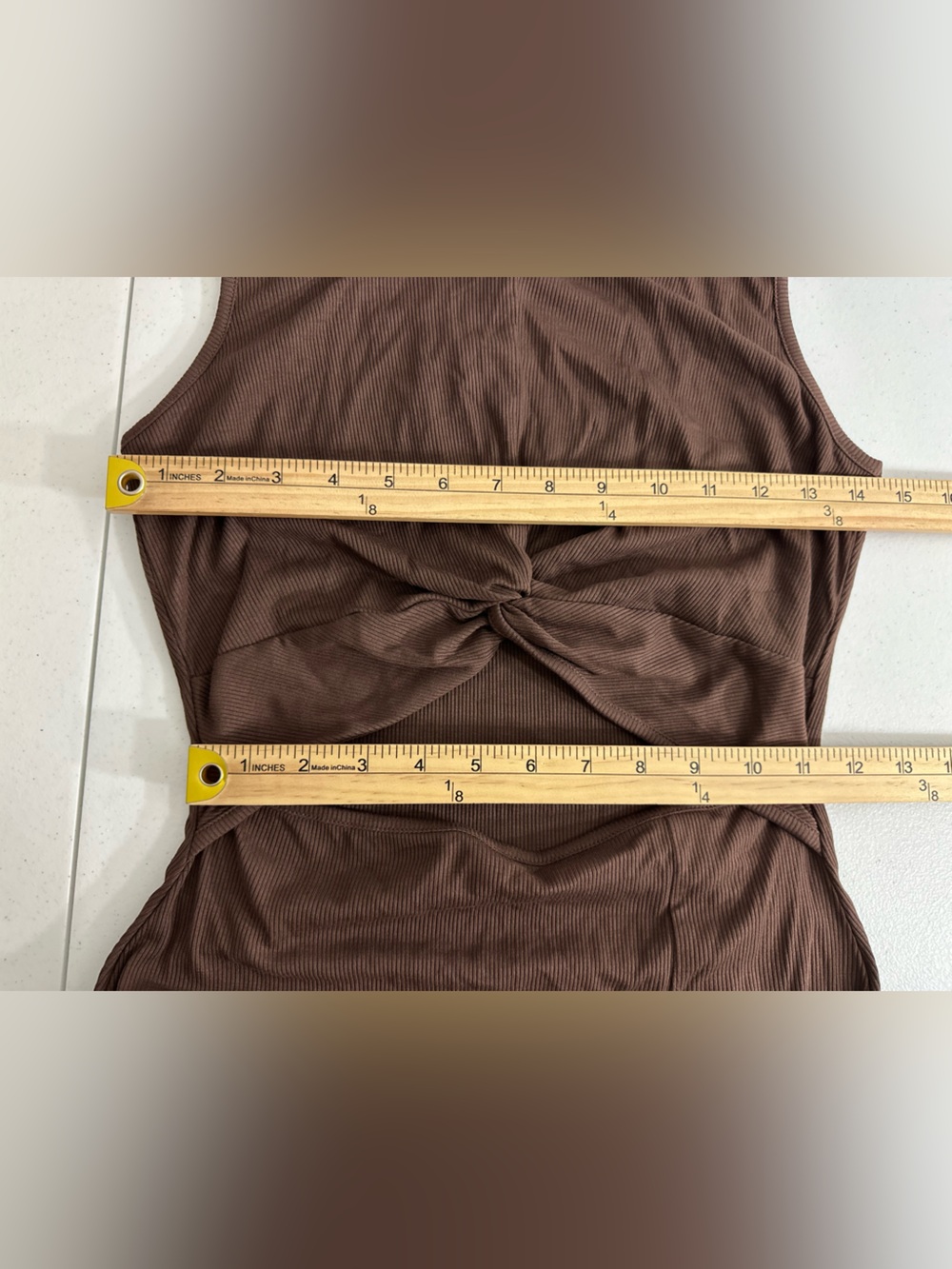 NWT OTEN Size M Sleeveless Ribbed Knit Cutout Midi Brown Dress Bodycon Slit Leg - Picture 9 of 12
